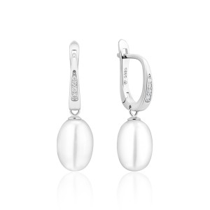 Cercei argint cu perle naturale albe si cristale DiAmanti SK24457EL_W-G (Argint 925‰ 2 g.)